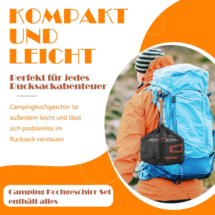 Camping Kochgeschirr Set, Outdoor Geschirr Set Kochtopf Set 10 Teilig, Outdoor Kochgeschirr Set für