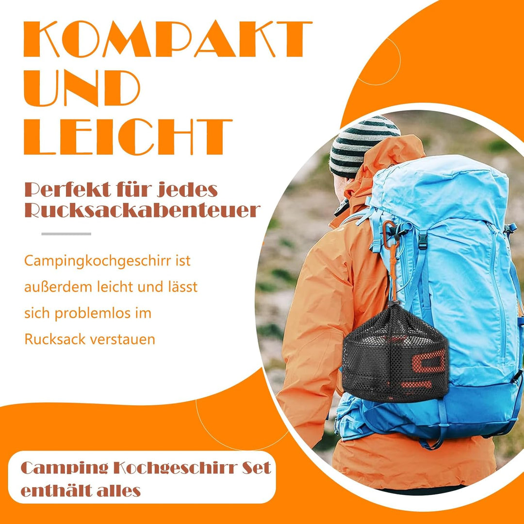 Camping Kochgeschirr Set, Outdoor Geschirr Set Kochtopf Set 10-teilig, Grillgeschirr Picknick Topf m