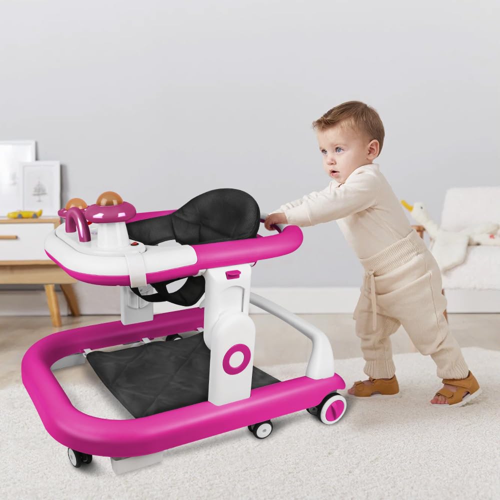 Lauflernhilfe für Babys, Jungen, Mädchen, mitwachsend, faltbar, 6 Räder, sturzsicher, 3 einstellbare