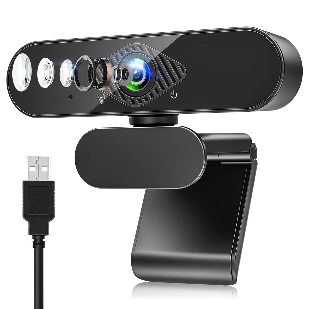 Webcam mit Mikrofon, 1080P Web PC Kamera mit 120° Blickfeld, Belichtungskorrektur und Drehbarem Clip