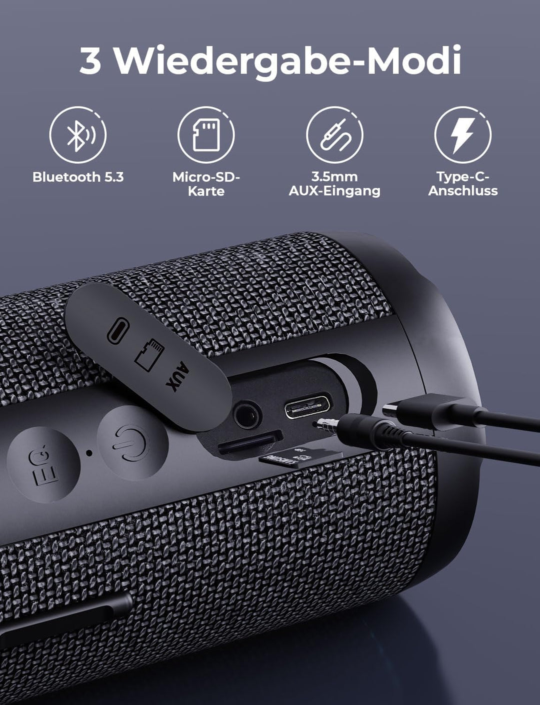 RIENOK Bluetooth Lautsprecher, Musikbox mit EQ 5.3 Bluetooth Box, IPX7 Lautsprecher RGB Licht Bass m