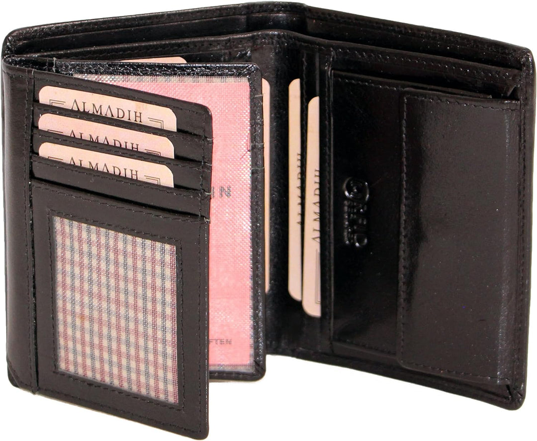 ALMADIH Leder Portemonnaie RFID Schutz Hochformat 17 Kartenfächer aus Premium Rindsleder mit Geschen