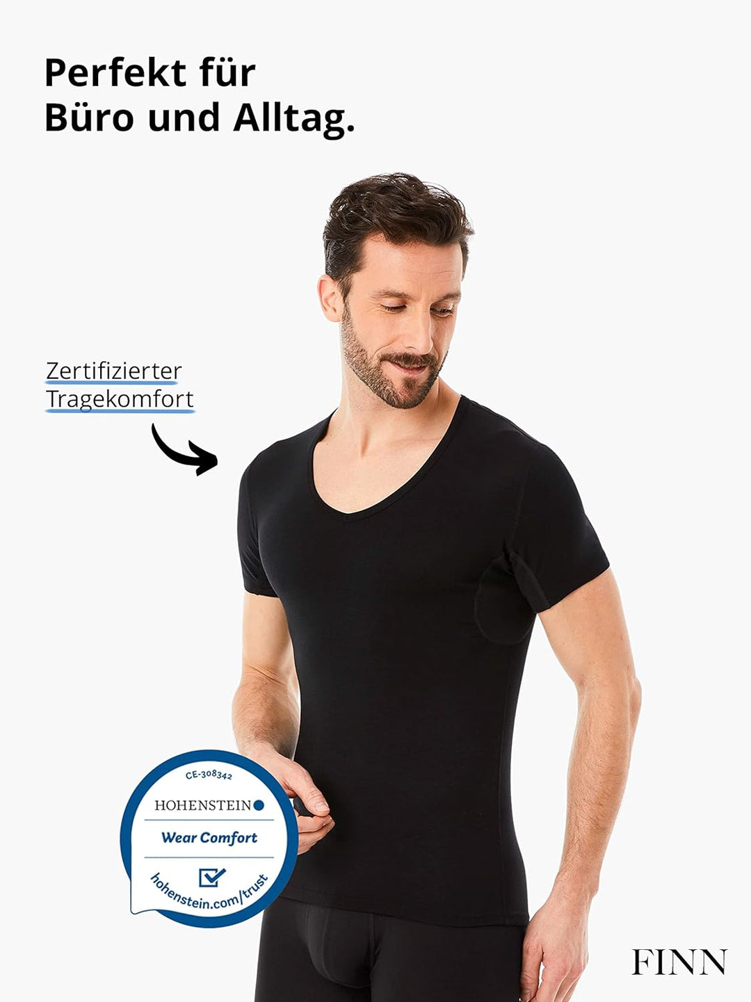FINN Herren Funktions-Unterhemd mit V-Ausschnitt - Anti-Schweiss Shirt mit Einsätzen gegen Schweissf