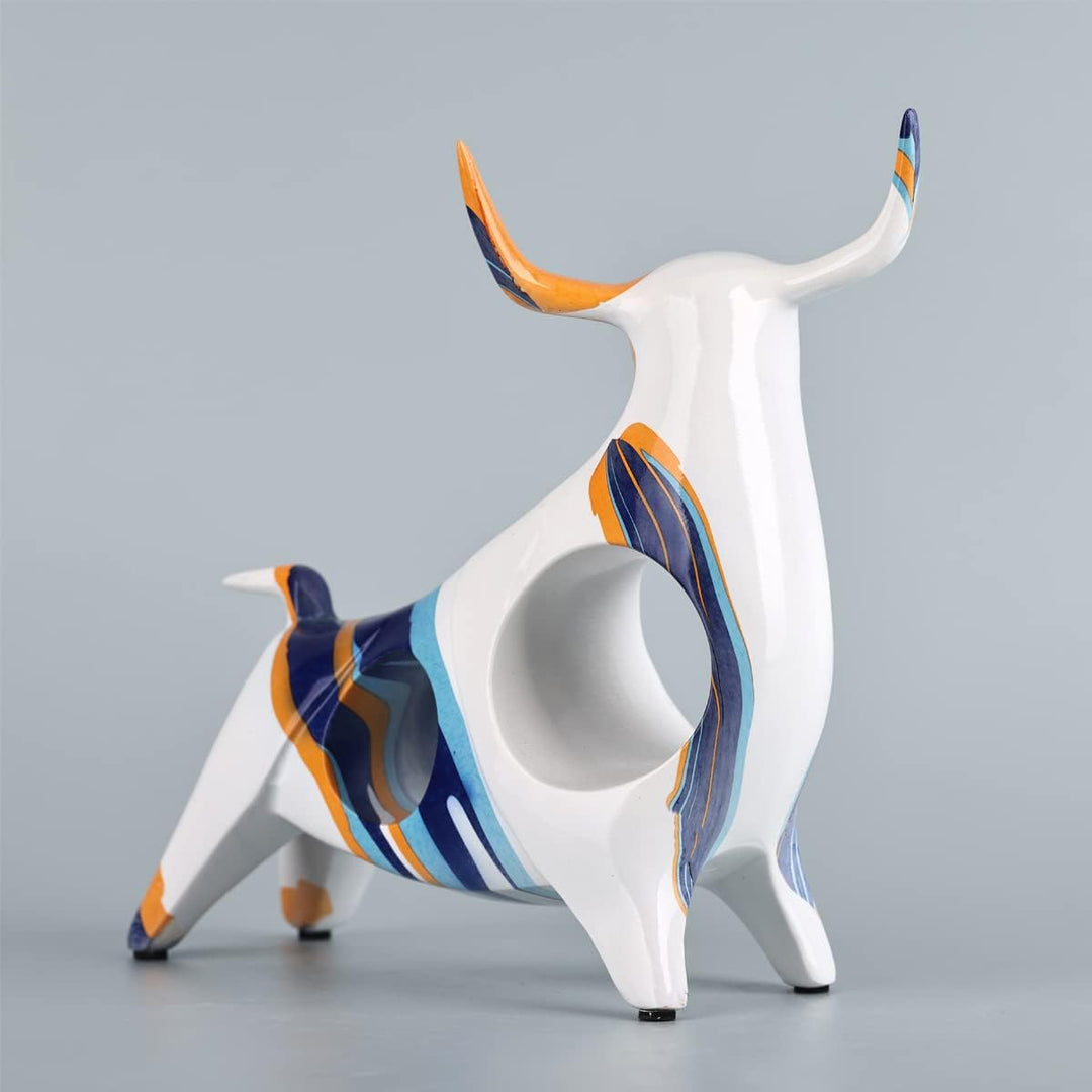 Stierstatue aus Kunstharz in Blau-Orange, minimalistische, vollfarbige Stierfigur, Originalität, abs