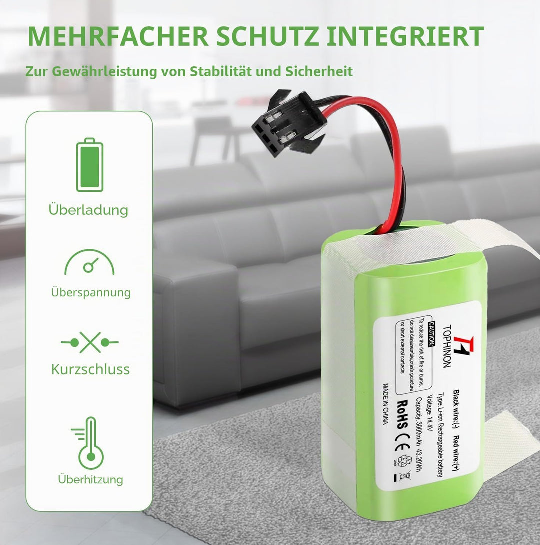 HT TopHinon 14.4V 3000mAh Li-ion Ersatzakku für Conga Excellence 950 990 1090 1790 1990, Eufy RoboVa