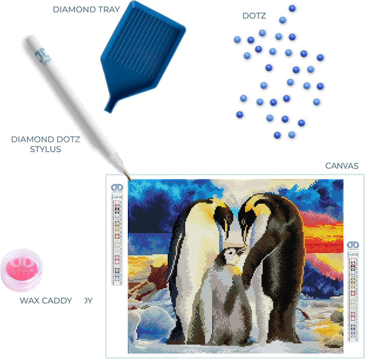 DIAMOND DOTZ 2592650 Original 5D Diamond Painting Set, Pinguin Familie, DIY Diamant-Malerei-Kit mit