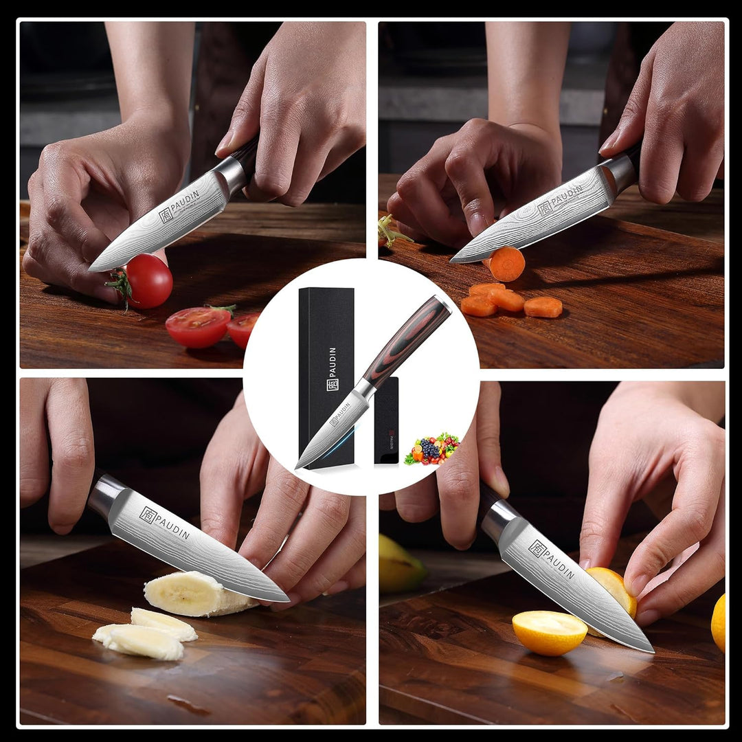 PAUDIN 9cm Gemüsemesser, Scharf Obstmesser Schälmesser Küchen Messer Ergonomischer Griff Deutscher E
