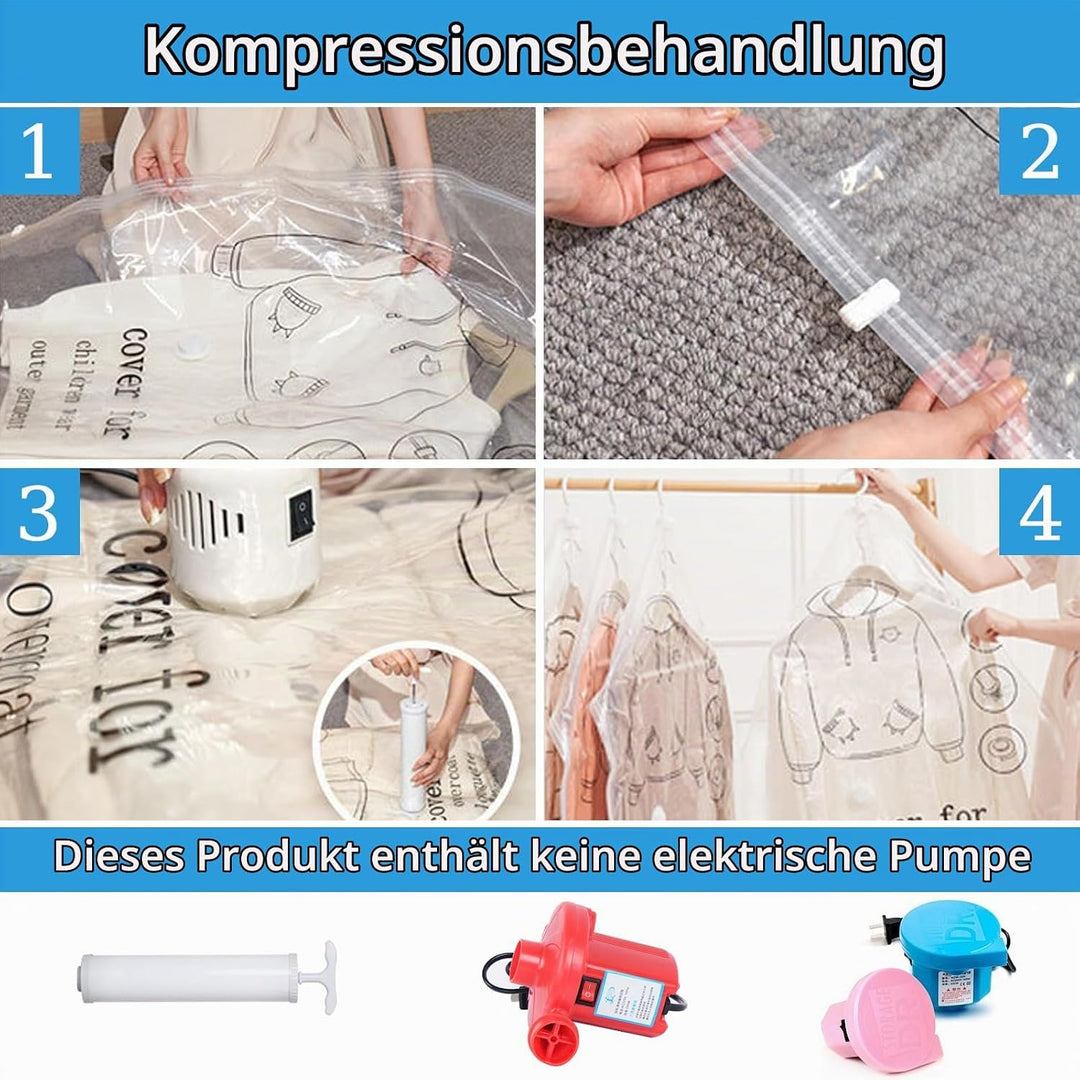 6 Stück Vakuumbeutel für Kleidung, Hängend Vakuumierbeutel Kleidung, Vakuum Kleiderbeutel mit Kleide
