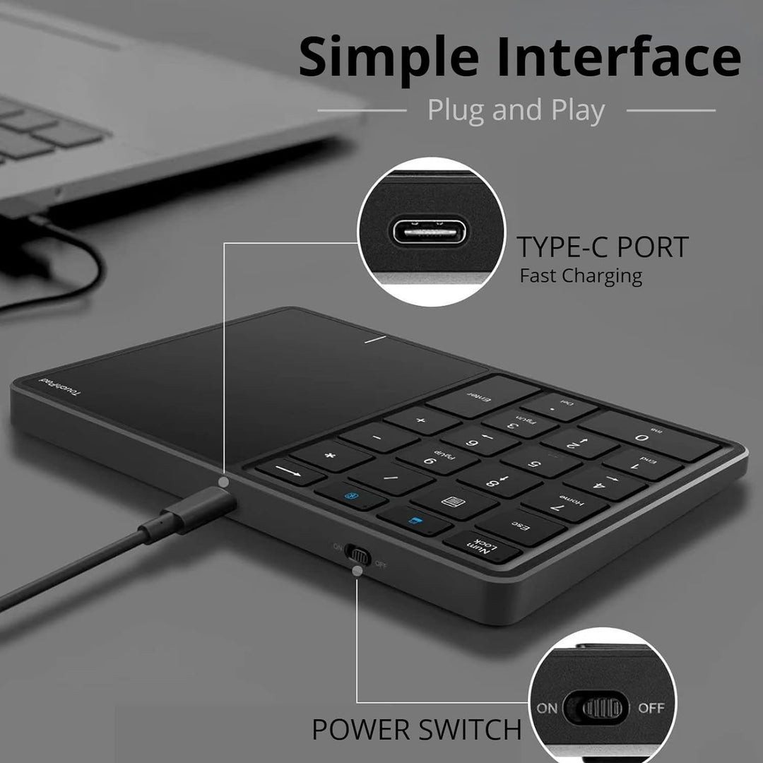 Cuifati Bluetooth Wireless Number Pads, 2 in 1 22 Keys Wireless Numeric Keypad mit Touchpad, Support