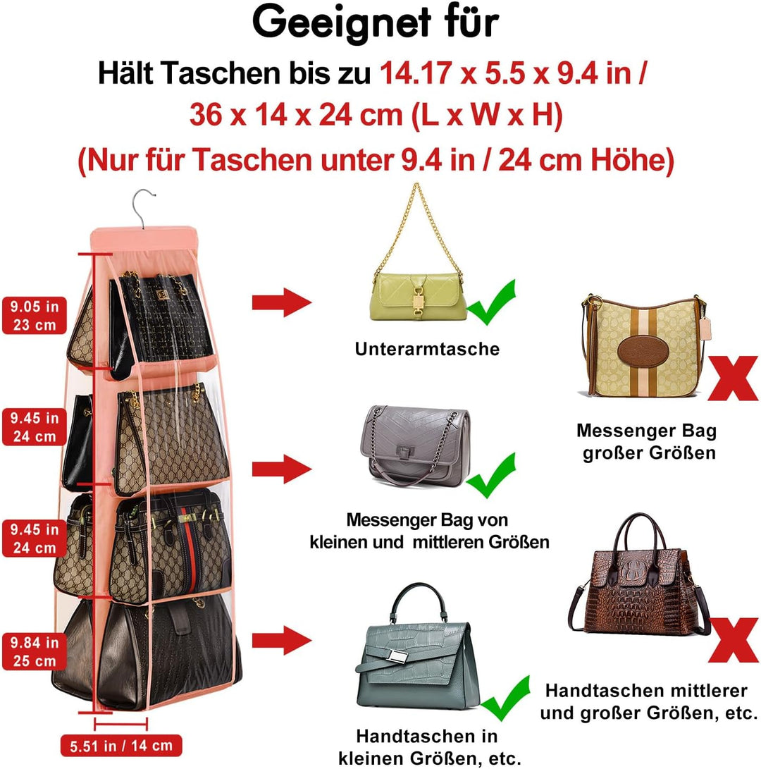 Lirex Handtaschen Organizer Hängend, 8-Taschen Handtasche Aufbewahrung Organizer Oxford Stoff Hänger