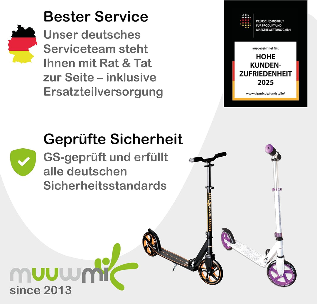 Muuwmi Aluminium Scooter - Scooter mit 200 mm Rädern | ABEC 5 | GS-geprüft | Höhenverstellbar | Klap