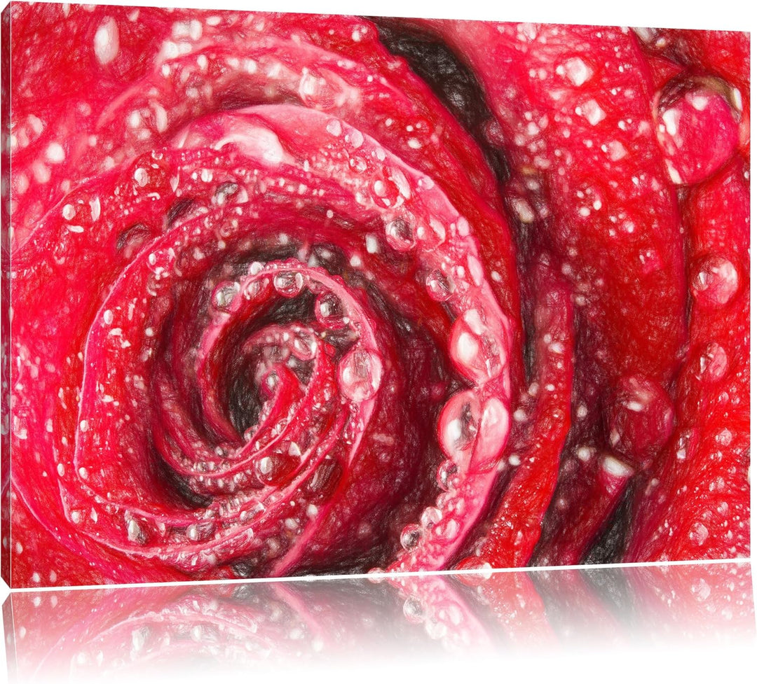 Pixxprint Rose mit Wassertropfen als Leinwandbild/Grösse: 100x70 cm/Wandbild/Kunstdruck/fertig bespa