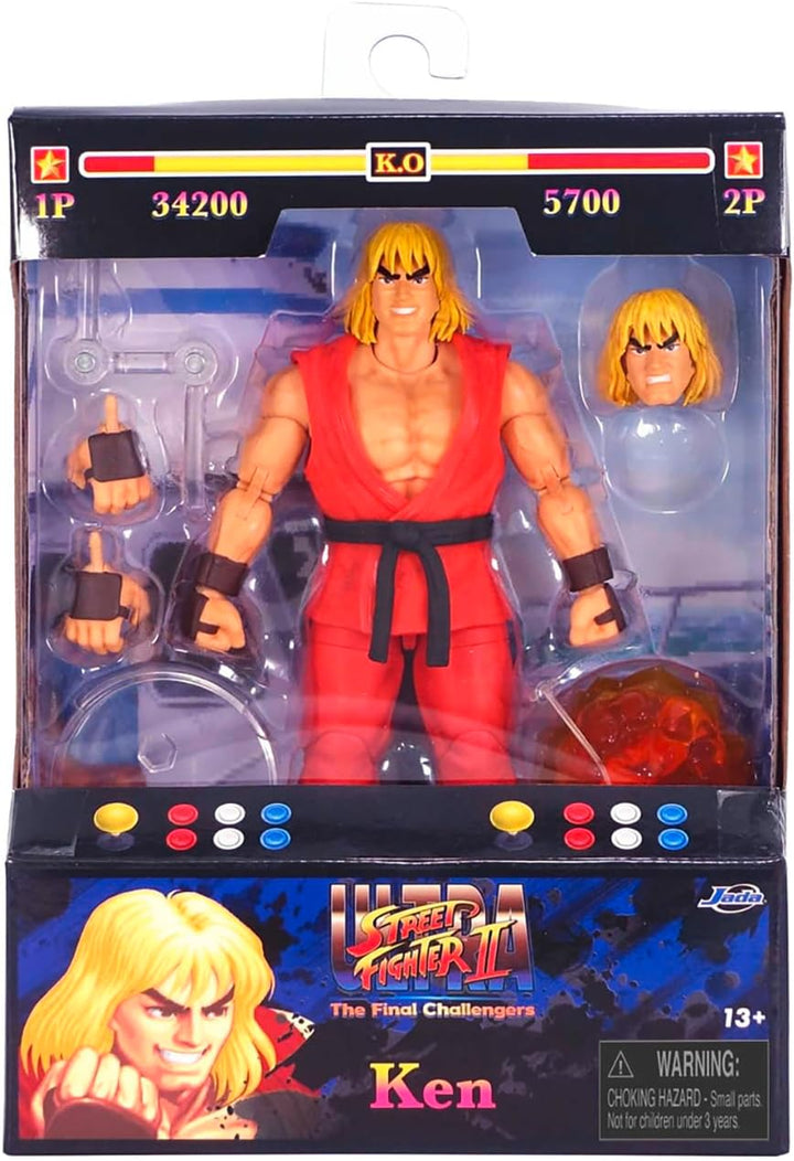 Jada Toys Street Fighter Figur Ken (15 cm) - bewegliche Sammel- und Actionfigur aus Street Fighter 2