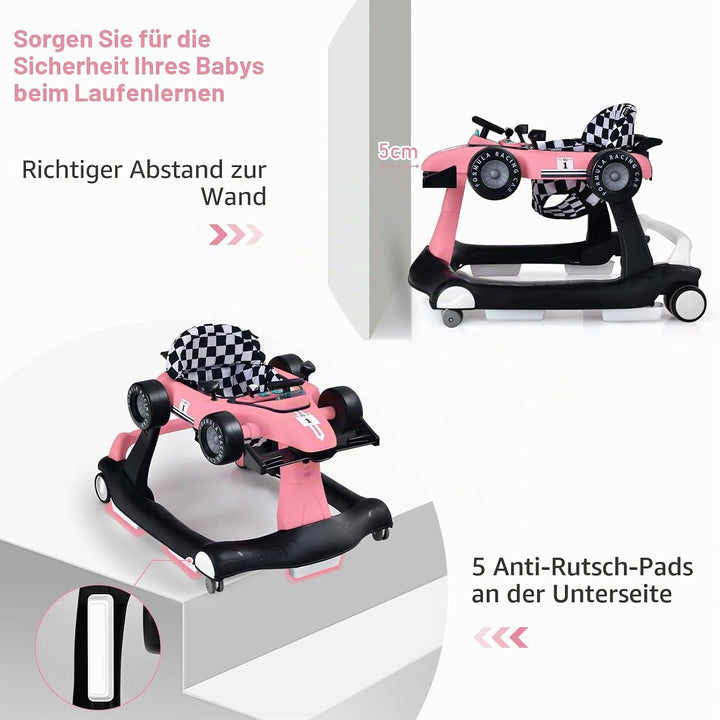 LIFEZEAL 4 in 1 Lauflernhilfe Baby, Höhenverstellbares &amp; Klappbares Babywalker, Baby Gehfrei ab 6 Mo