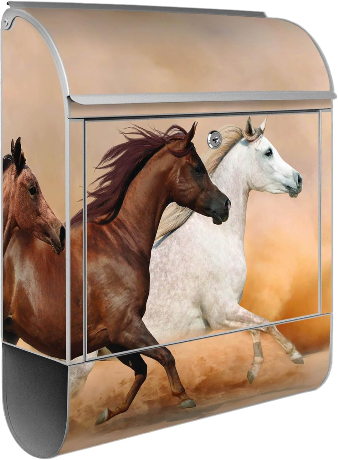 banjado® Design Briefkasten mit Motiv Wilde Pferde 39x47x14cm &amp; 2 Schlüssel - Briefkasten Stahl Silb