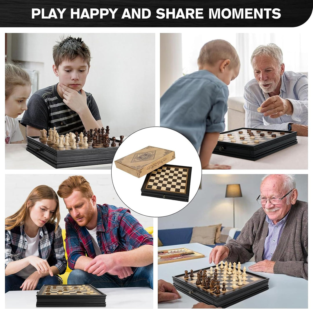 Peradix 2 in 1 Magnetisch Schachspiel mit Dame Spiel aus Holz, 32CM/12.6IN Schachbrett mit Lagerschu