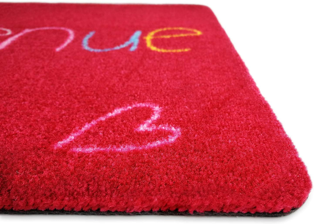 deco-mat Fussmatte Bienvenue 50 x 70 cm Rot - rutschfeste, waschbare Fussmatte für Aussen und Innen