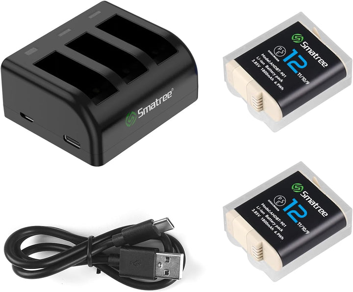 Smatree Akku 2-Pack1800mAh Kompatibel für GoPro Hero 12, GoPro Hero 11, GoPro Hero 10 und GoPro Hero