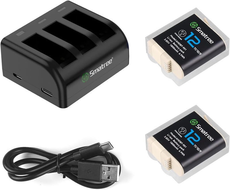 Smatree Akku 2-Pack1800mAh Kompatibel für GoPro Hero 12, GoPro Hero 11, GoPro Hero 10 und GoPro Hero
