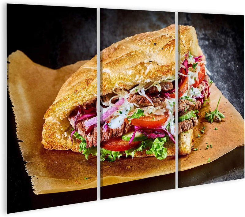 Bild auf Leinwand Türkischer Döner Kebab Auf Golden Gerösteten Pita Brot Wandbild Poster Kunstdruck