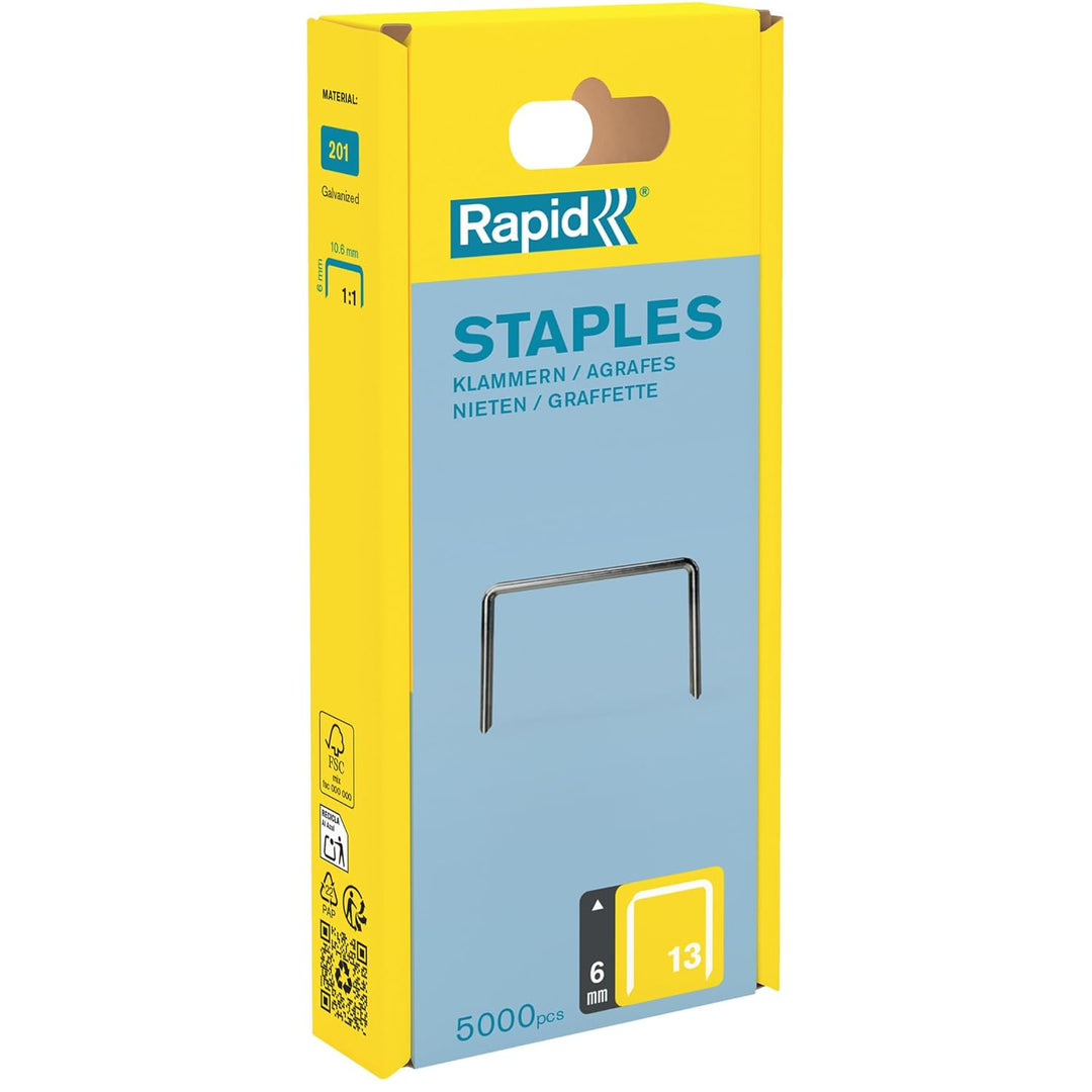Rapid Tackerklammern Typ 13, 6mm Klammern, 5.000 Stk. Kunststoffbox, Feindrahtklammern für Holz und