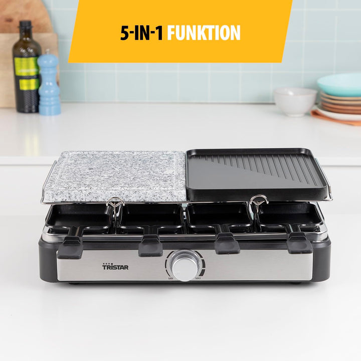 Tristar Raclette RA-2747 – 4-in-1 – Raclette/Kochstein/Grill/Teppanyaki – 8 Personen – 1400 W