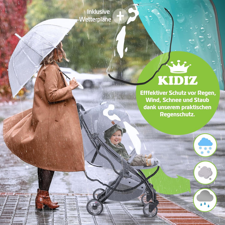 KIDIZ® Kinderwagen Premium Kinderbuggy klappbar Liegebuggy Sportwagen Faltbar 360°Räder 5-Punkt Gurt