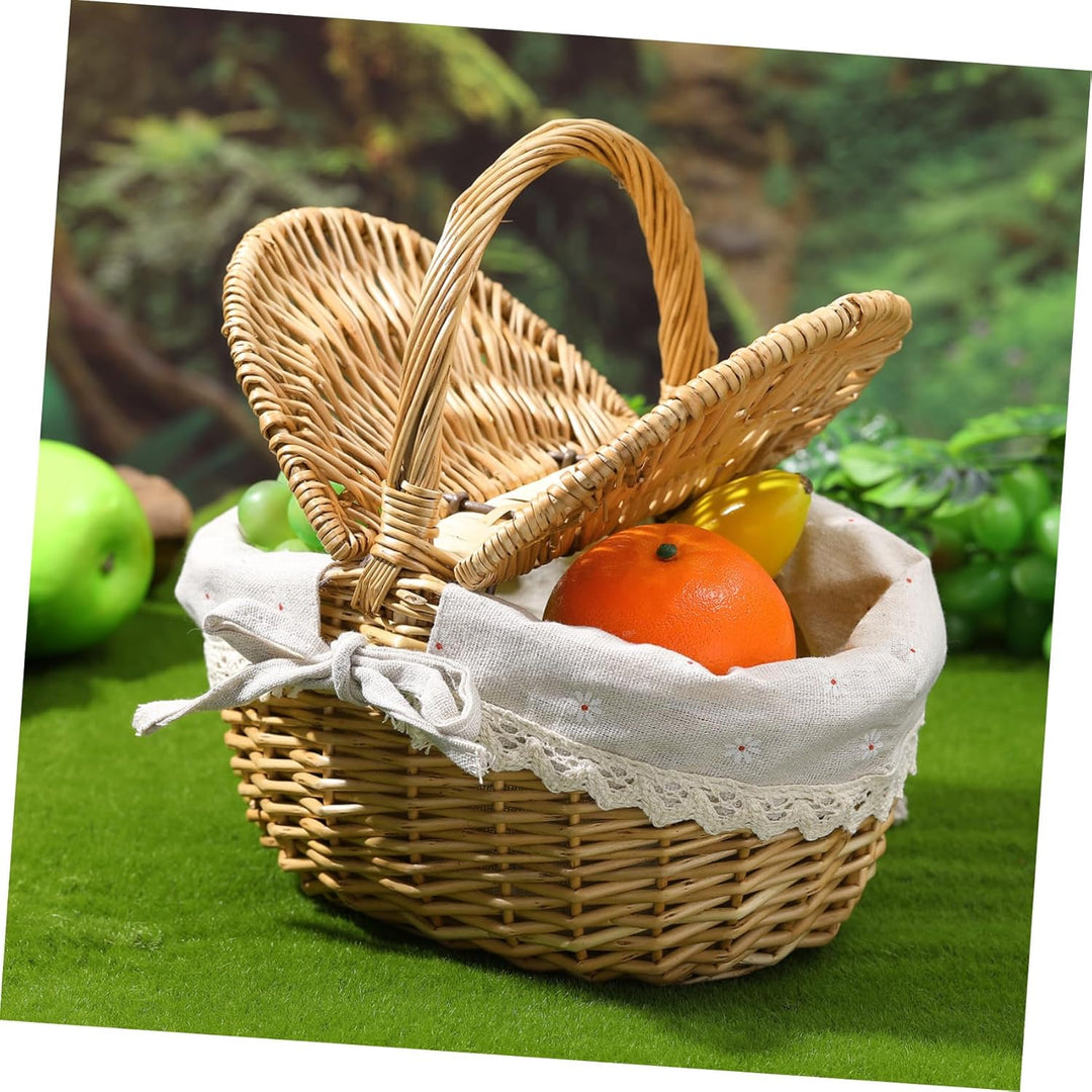 Abaodam Ovaler Weidenkorb mit Deckel Vielseitiger Aufbewahrungskorb für Obst Brot und Gemüse für und