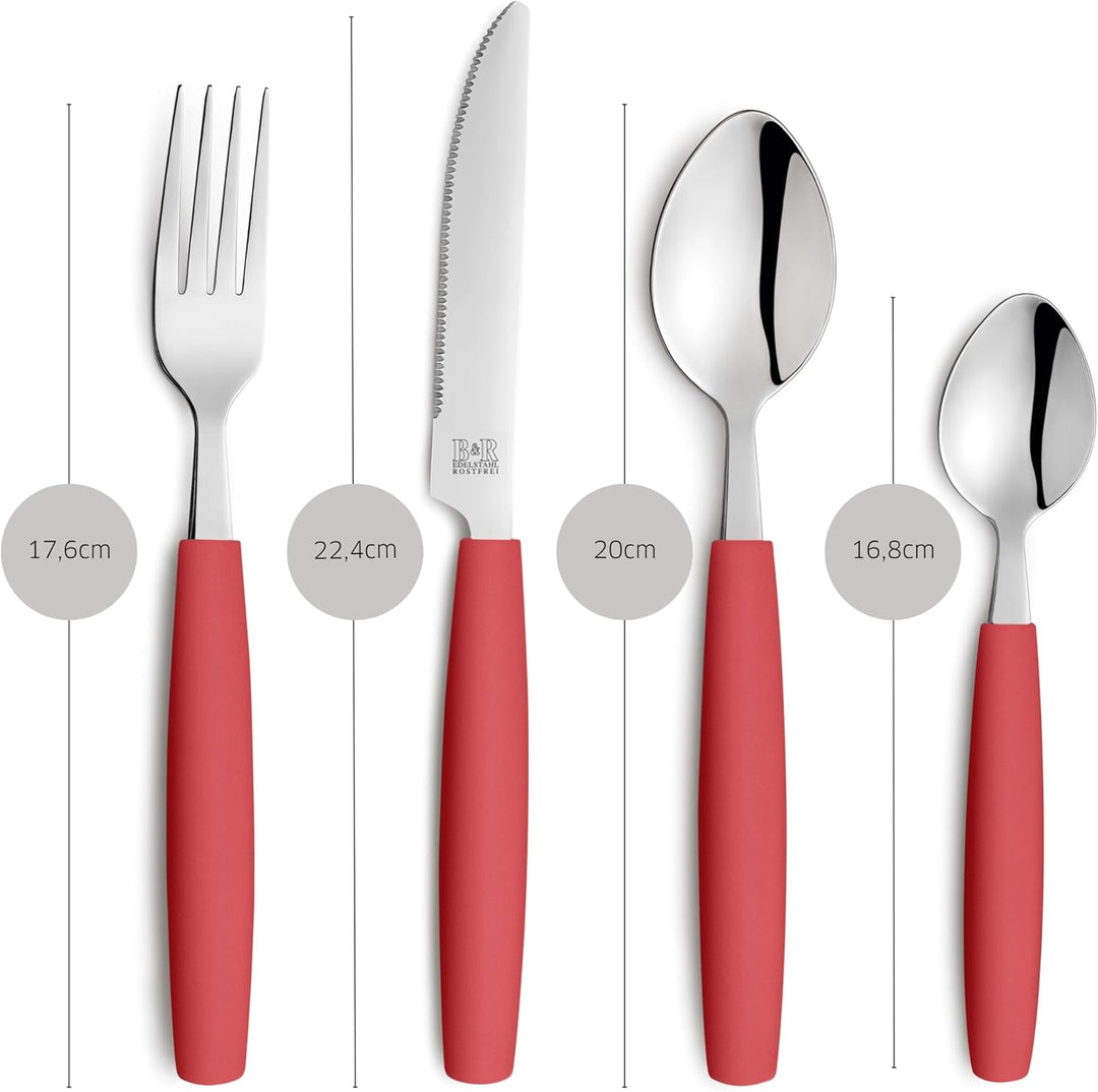 Beckmann & Rommerskirchen VALOA Besteck Set 4 Personen - 16-teilig - Rot - Spülmaschinenfest - Hochg