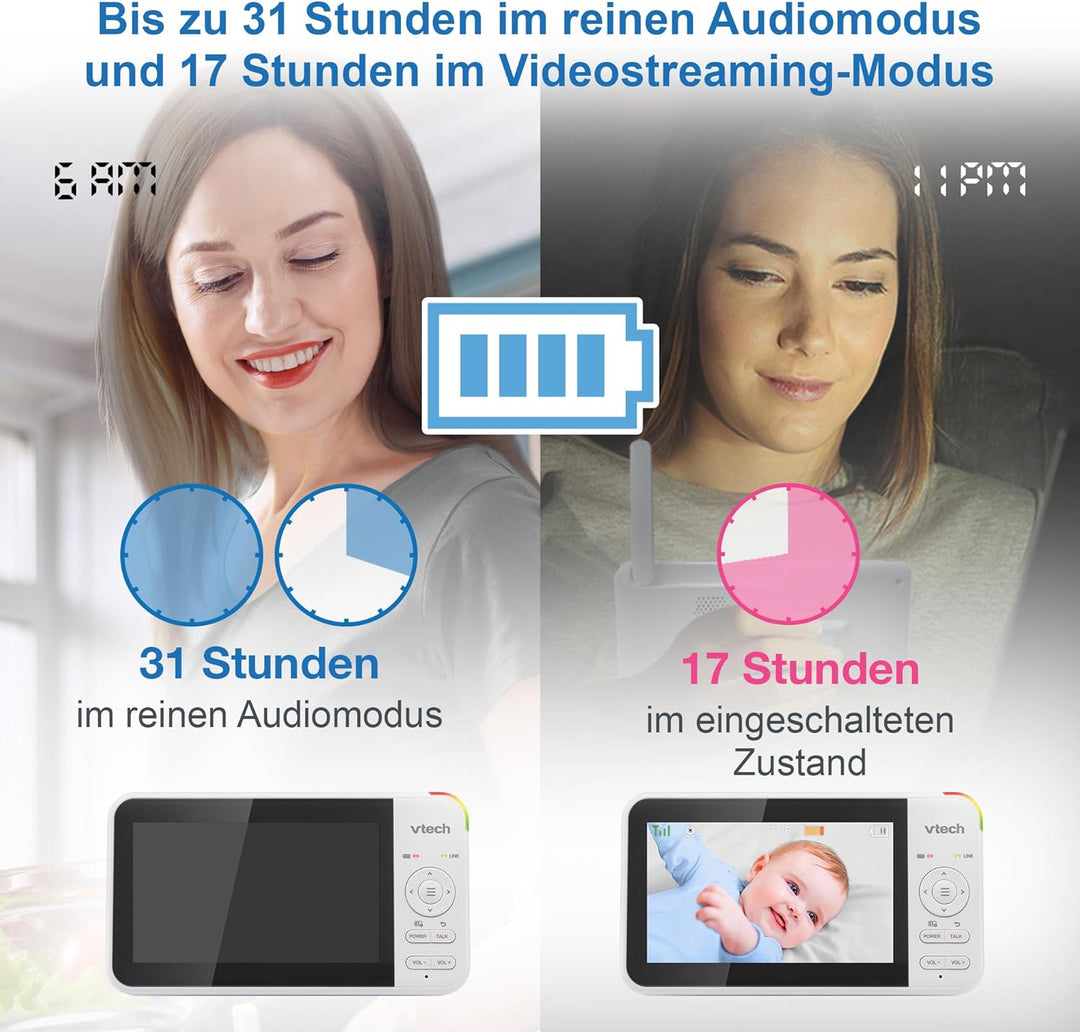 VTECH VM924 Babyphone mit Kamera 5 Zoll Video Baby Monitor, 31 Stunden Akkulaufzeit Babyfon mit Kame