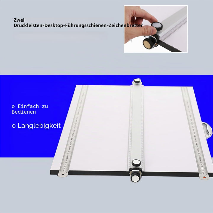 A2 Zeichenbrett, 60x45cm Professionelles Zeichenplatte mit Paralleler Bewegungsstange und 2 Druck St