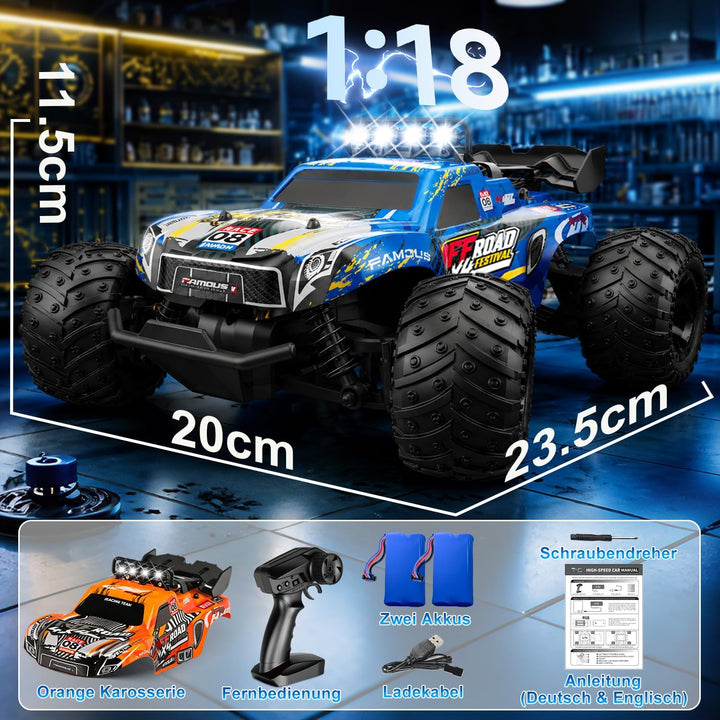 28km/h Ferngesteuertes Auto ab 5 6 jahre, 1:18 Monstertruck Ferngesteuert | RC Auto mit Licht, Ferng