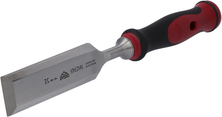 Stemmeisen mit rot-schwarzem 2K-Griff, 35mm, Stubai Profi Stechbeitel zur präzisen Holzbearbeitung,