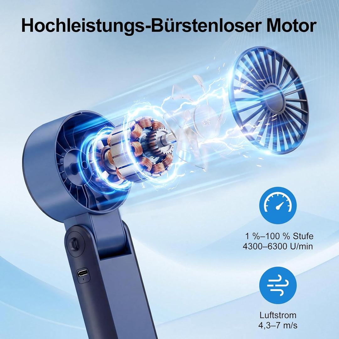 Handventilator 100 Stufen Leise Leistungsstark – Tragbarer Mini Ventilator USB Wiederaufladbar mit L