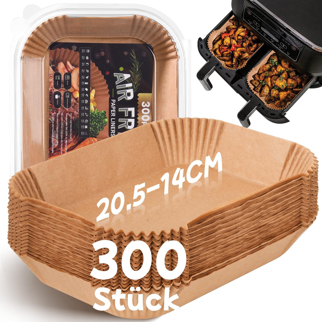 300 Stück Backpapier für Heissluftfritteuse mit Doppelkammer, 20,5x14CM Airfryer Backpapier für Ninj