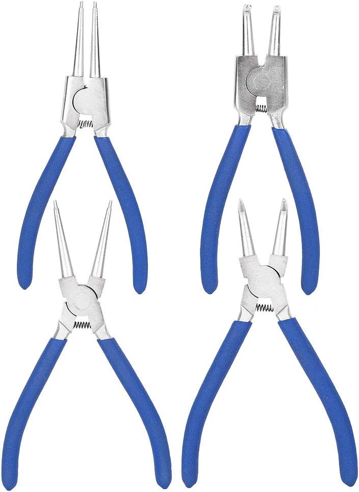 Ein Set mit 4 Sicherungsringzangen, davon 2 gerade Zangen und 2 Biegezangen, Sicherungsringzangen in