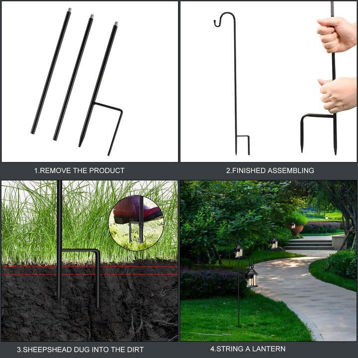 4 Stück Garten Schäferhaken 90CM Schäferstab Laternenstab Metall Gartenstab Hirtenhaken Hirtenbogen