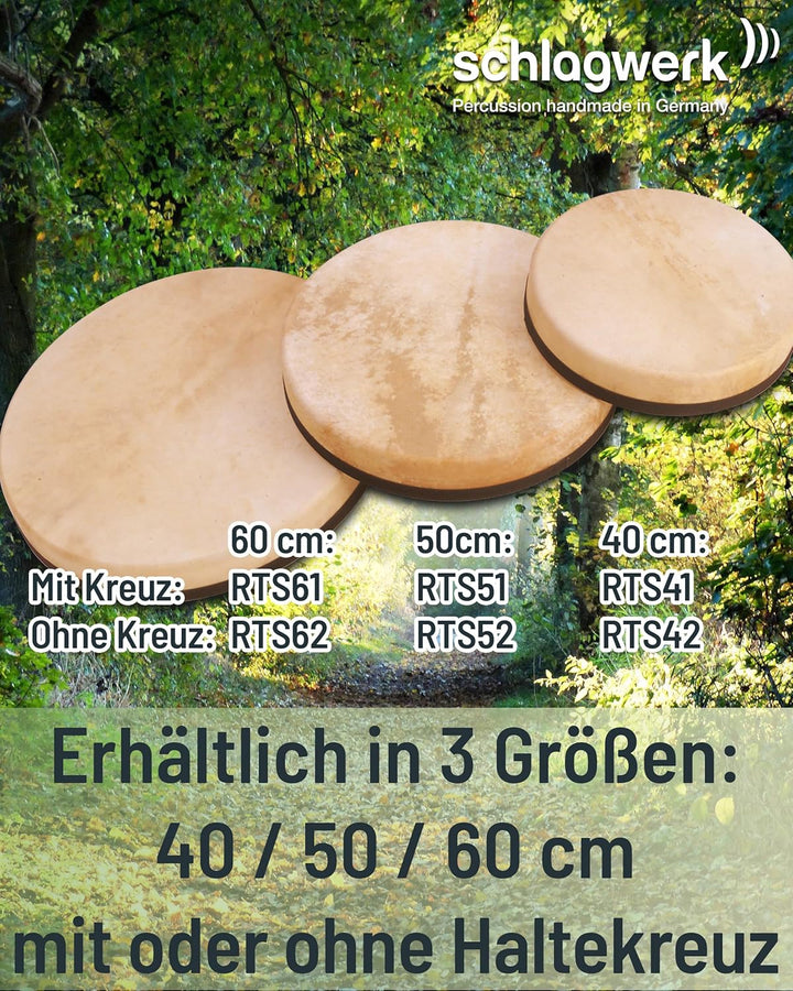 Schlagwerk RTS51 Rahmentrommel Frame Drum Natural -Handtrommel mit Haltekreuz - ⌀ 50 cm / 20 Zoll /