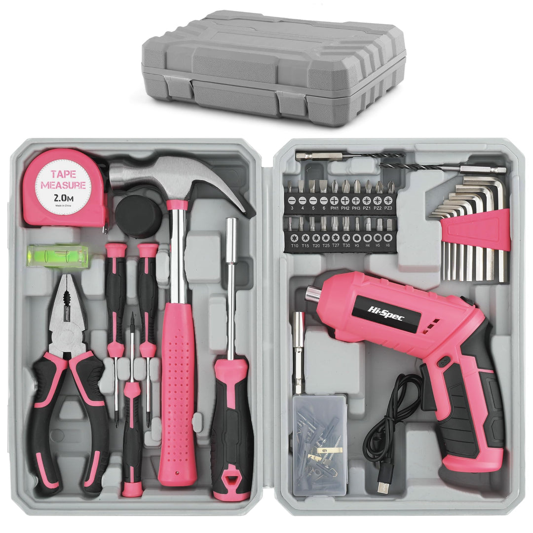 Hi-Spec 42tlg. Werkzeugkoffer mit kleinem 4V. Akkuschrauber und Haushaltswerkzeugen. Komplettes Werk