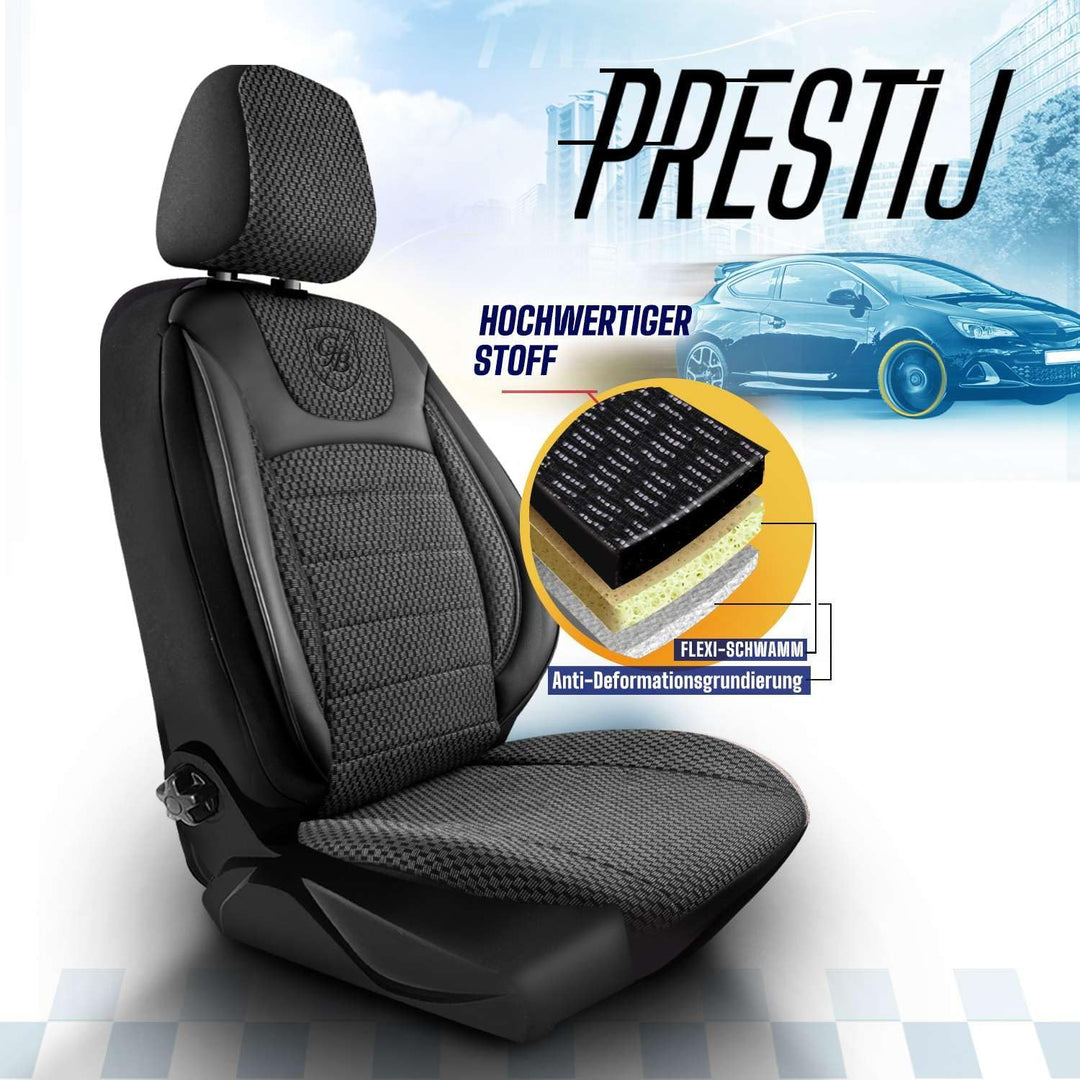Autositzbezüge Universal für PKW & SUV – Premium Vordersitze Auto Sitzbezug aus Webstoff, Schwarz, A