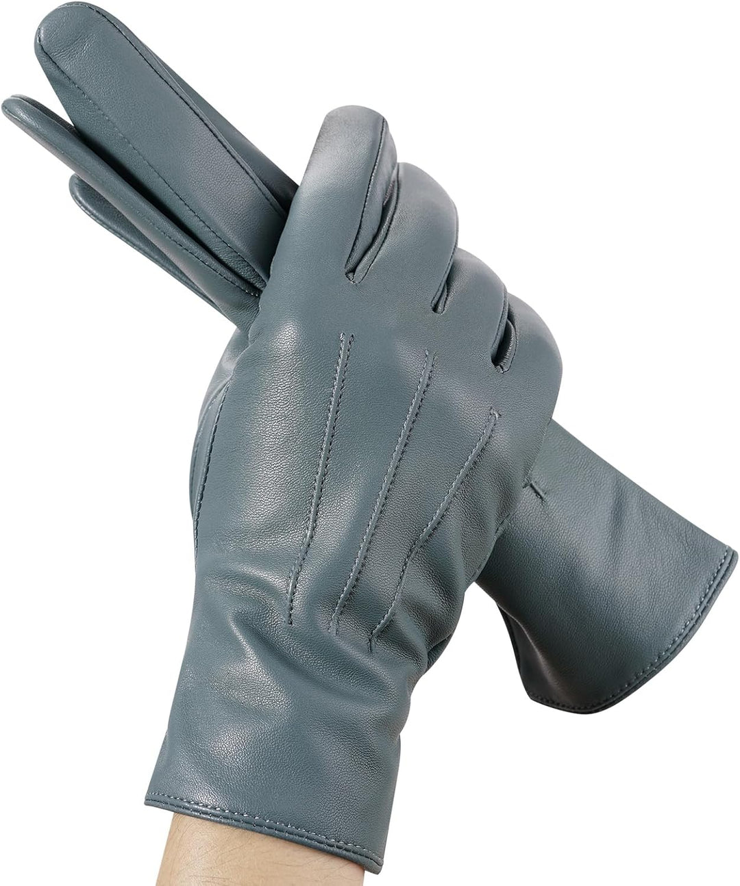 BISON DENIM leder handschuhe damen-Kaschmirverkleidung, Touchscreen und Winterhandschuhe Blau XXL, B