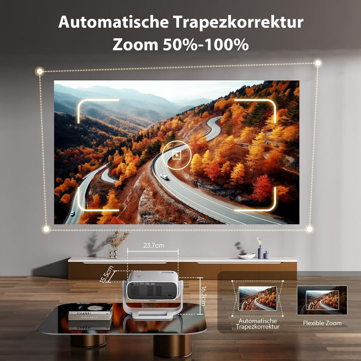2026 Neuer Upgraded Smart Beamer Full HD 1080P, 25000 Lumens, Android 11，Integrierte Apps, 4D Trapez