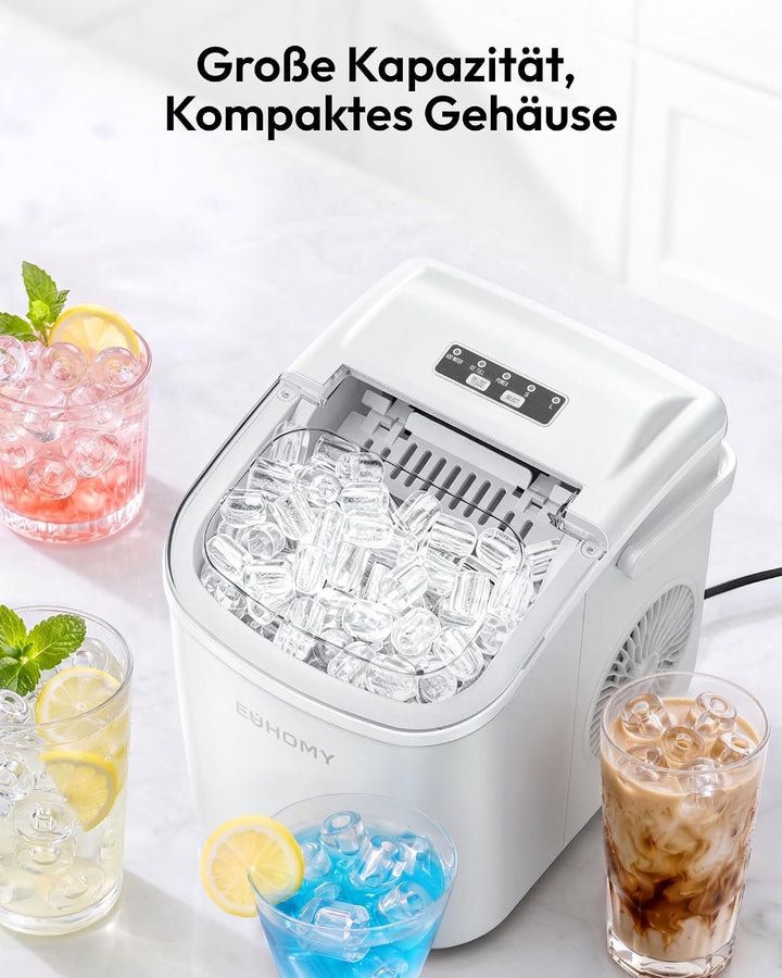 EUHOMY Eiswürfelmaschine, Eiswürfelmaschine Kleine, 9 Eiswürfel in 6 Minuten, Selbstreinigende Eiswü