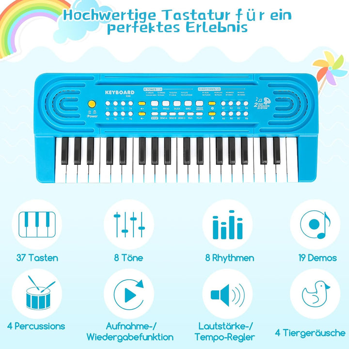 Keyboard Kinder mit Mikrofon, Multifunktions Kinder Klaviertastatur, 37 Tasten Elektronisches Klavie