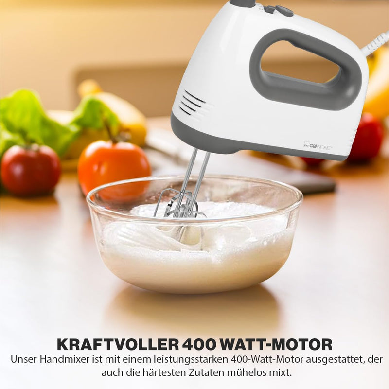 Clatronic Mixer | kraftvoller 400 Watt-Motor | Handmixer | Turbostufe & 5 Geschwindigkeitsstufen | H