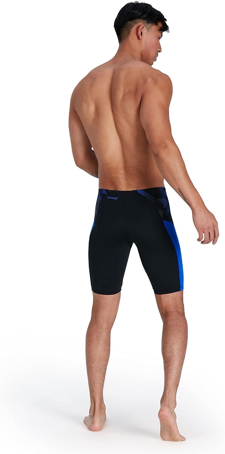 Speedo Herren Eco Endurance+ Splice II Badehose Schwarz/Blau Flame/Usa Anthrazit 26, Schwarz/Blau Fl