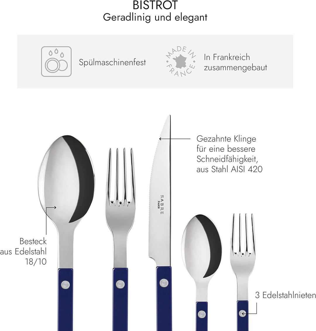 SABRE PARIS - Tafelbesteck, 5-teilig - Bistrot - Messer, Gabel, Esslöffel, Teelöffel & Kuchengabel -