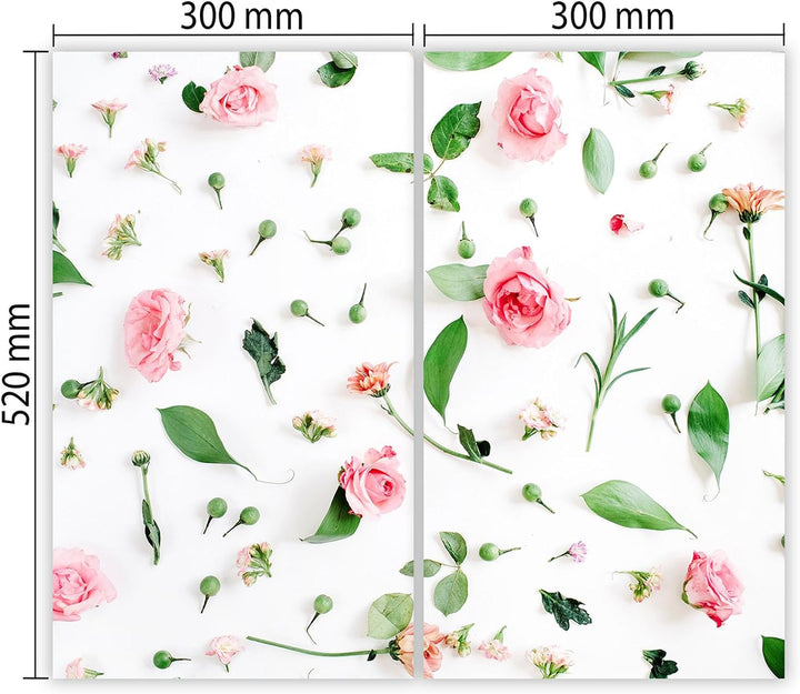 SmartDecoration Herdabdeckplatte Ceranfeldabdeckung aus Glas 2 x 30x52 cm Zweiteilig Motiv "Blumen"