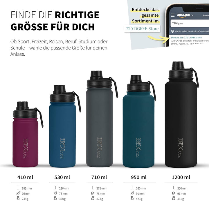 720°DGREE Edelstahl Trinkflasche “noLimit” – 950ml - Auslaufsicher, Kohlensäure geeignet, BPA-Frei -