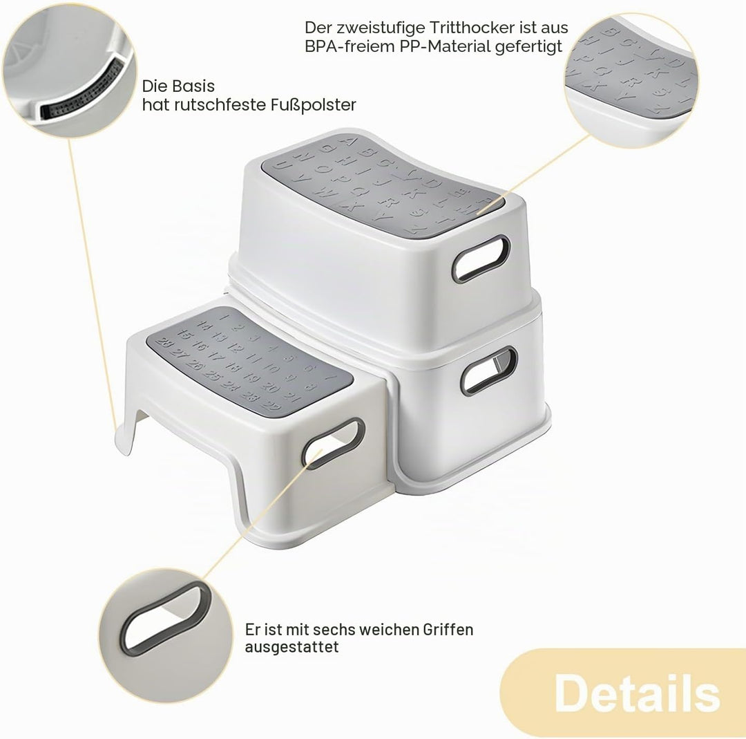 Kinder Tritthocker, 2-Stufen Sicherer Hocker, Kinderhocker Anti-Rutschfüssen &amp; Kippschutz Klohocker
